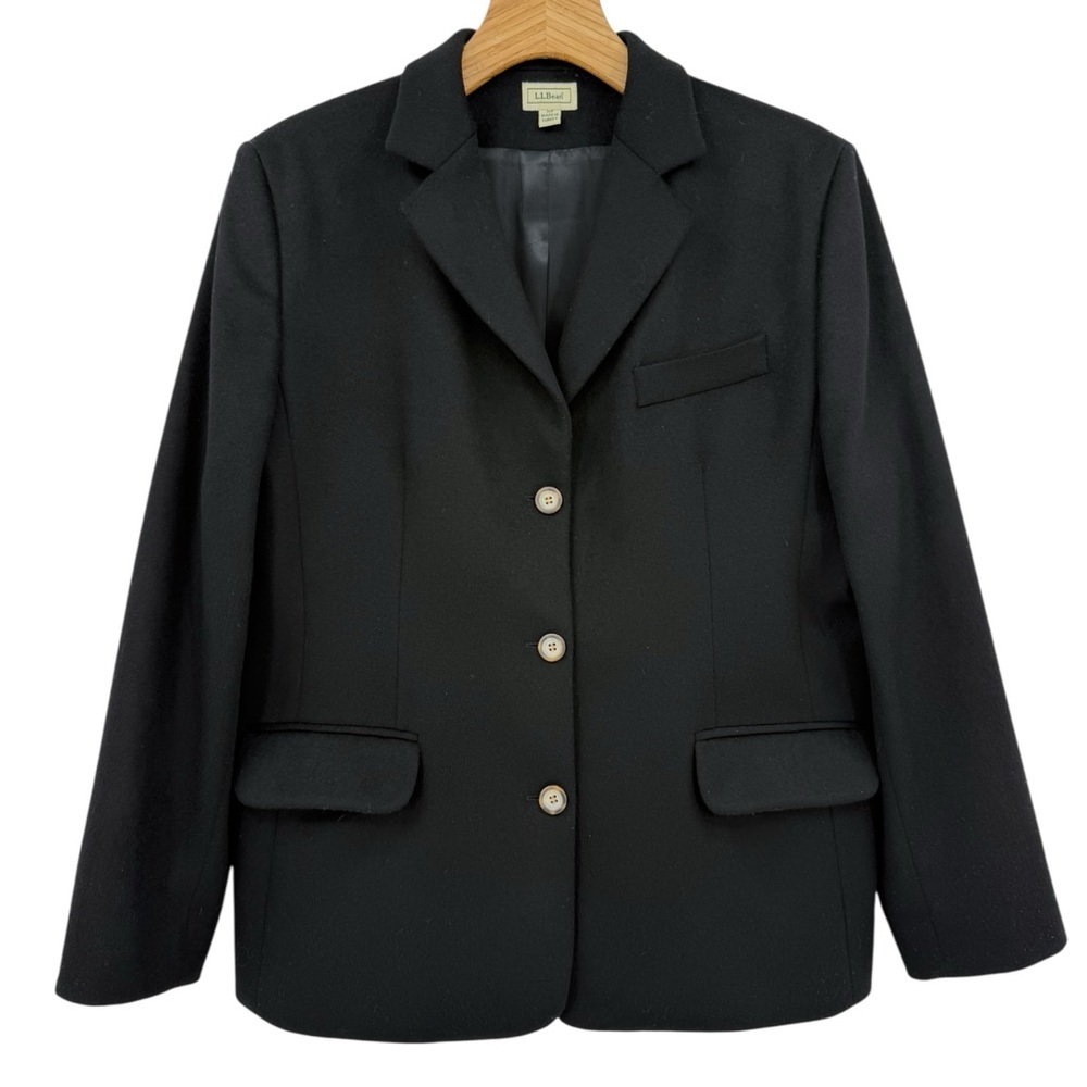 L.L. Bean Wool Cashmere Black Blazer Jacket Size 14P